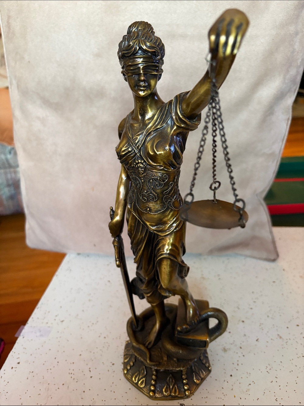 Lady Justice Brass-Tone Sculpture - Gold Finish